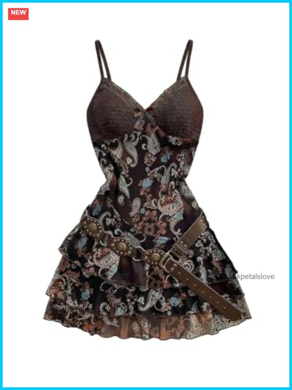Paisley Boho Mini Dress - V Neck Lace Trim Ruffle Hem